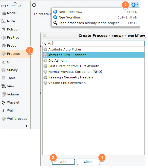 Create an Azimuthal NMO Scanner process
