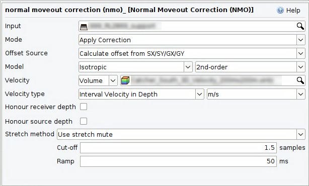 Define NMO correction settings