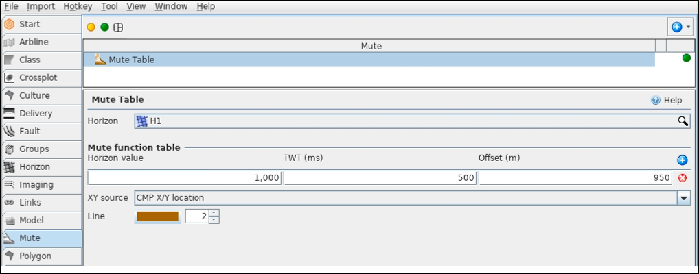 Define settings for angle mute table